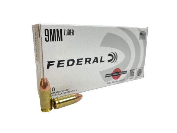 Federal Range Target Practice Ammunition 115gr 9mm FMJ Brass 1000rd - Image 2